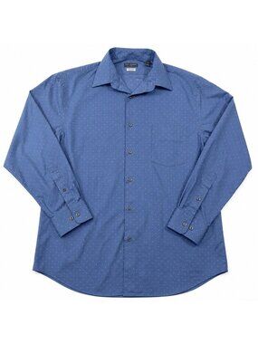 Van Heusen Flex Men's 16 32/33 Large Blue Micro Print Stretch Dress Shirt Office